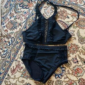 Time and Tru Black Ruffle Bikini Set